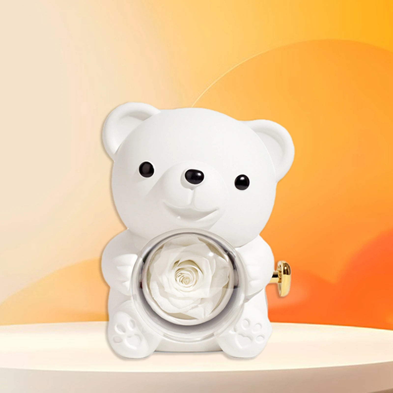 Boîte à Bijoux Ourson avec Fleur Éternelle – Écrin Cadeau Romantique pour Bague et Collier
