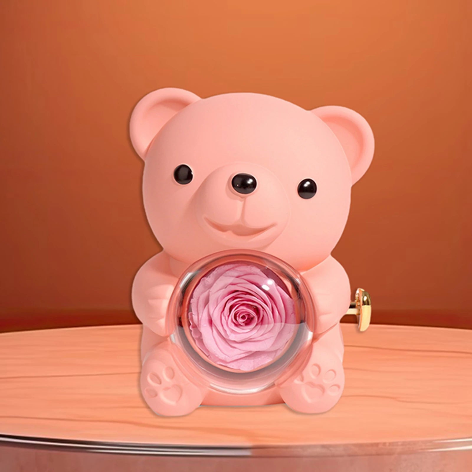 Boîte à Bijoux Ourson avec Fleur Éternelle – Écrin Cadeau Romantique pour Bague et Collier