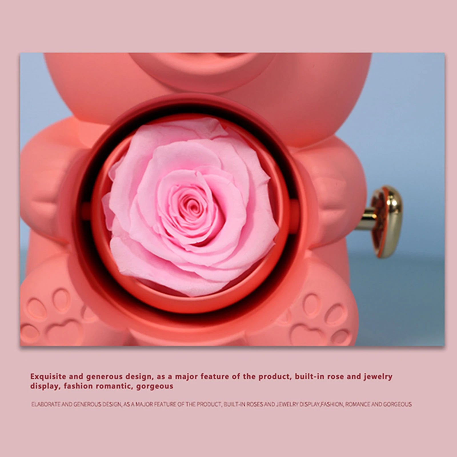 Boîte à Bijoux Ourson avec Fleur Éternelle – Écrin Cadeau Romantique pour Bague et Collier