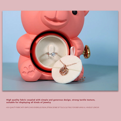 Boîte à Bijoux Ourson avec Fleur Éternelle – Écrin Cadeau Romantique pour Bague et Collier